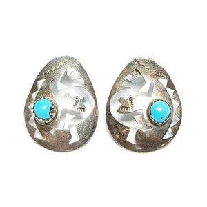 Kokopelli Turquoise Earrings Vintage Sterling Koko